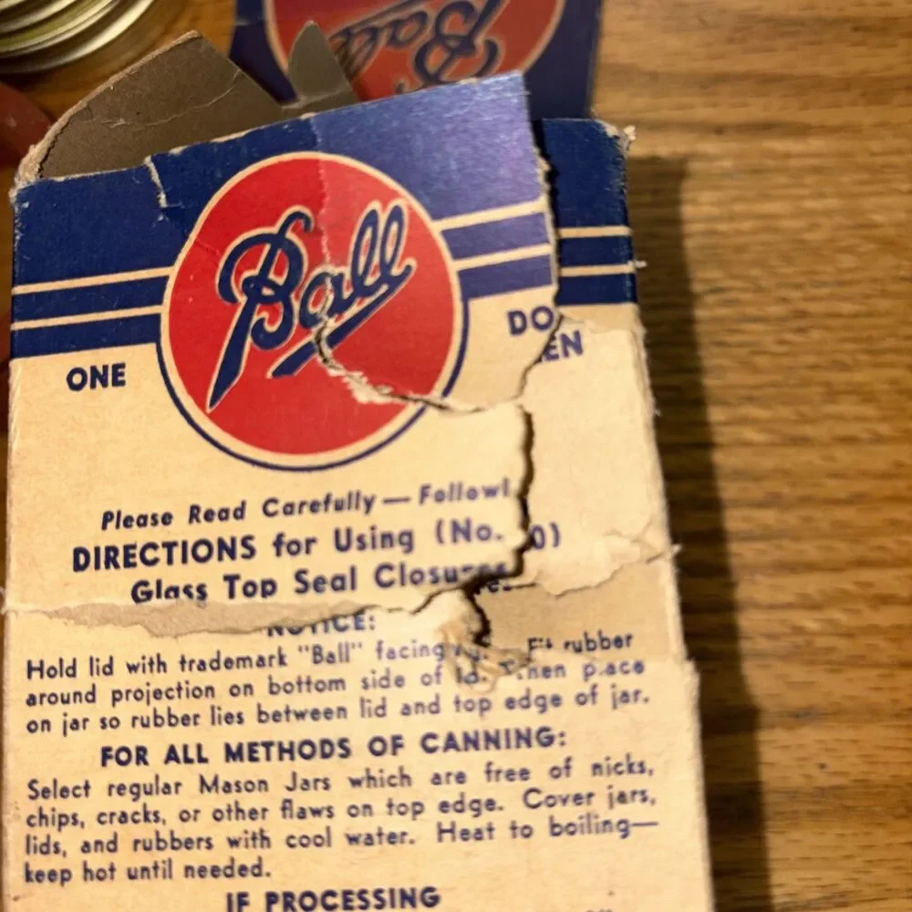 Vintage New Ball No. 10 Glass Top Seal Closures Lids Bands Box 1940s Craft Decor